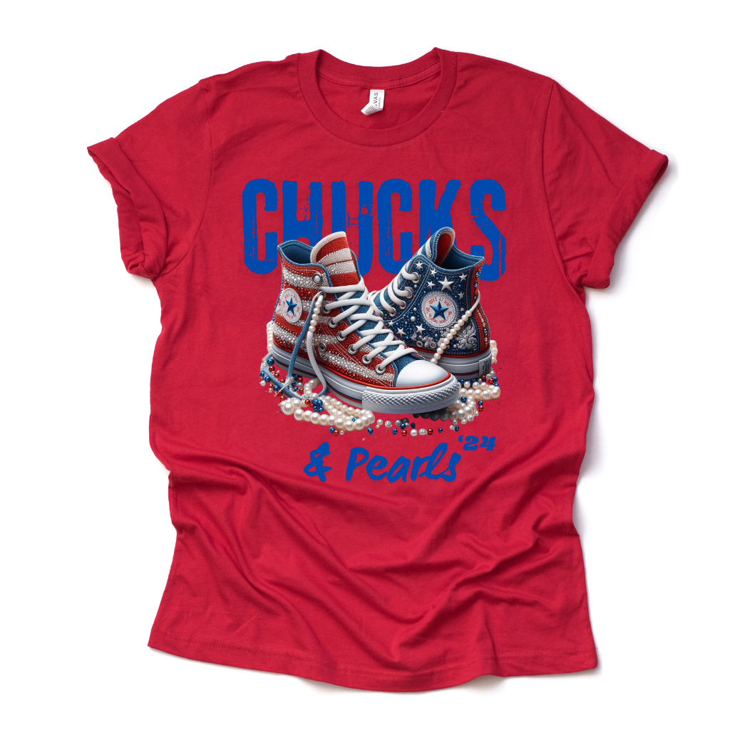 The “Chucks & Pearls” Blue Writing Tee