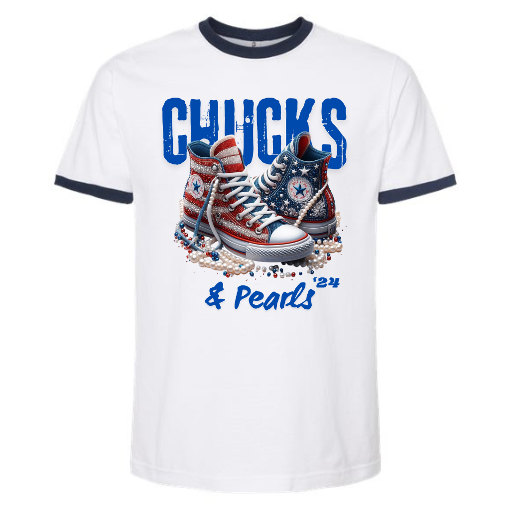 The “Chucks & Pearls” Blue Writing Tee