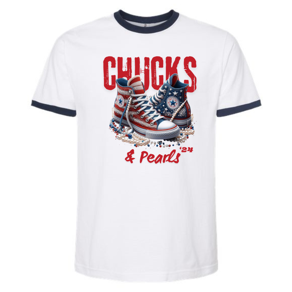 The “Chucks & Pearls”Red Writing Tee