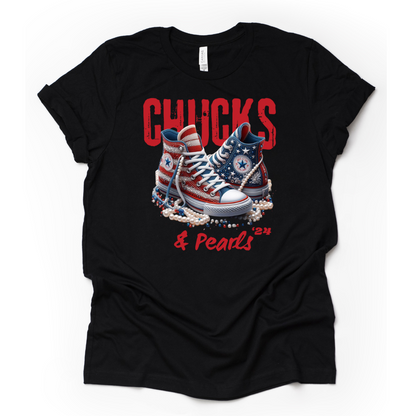 The “Chucks & Pearls”Red Writing Tee