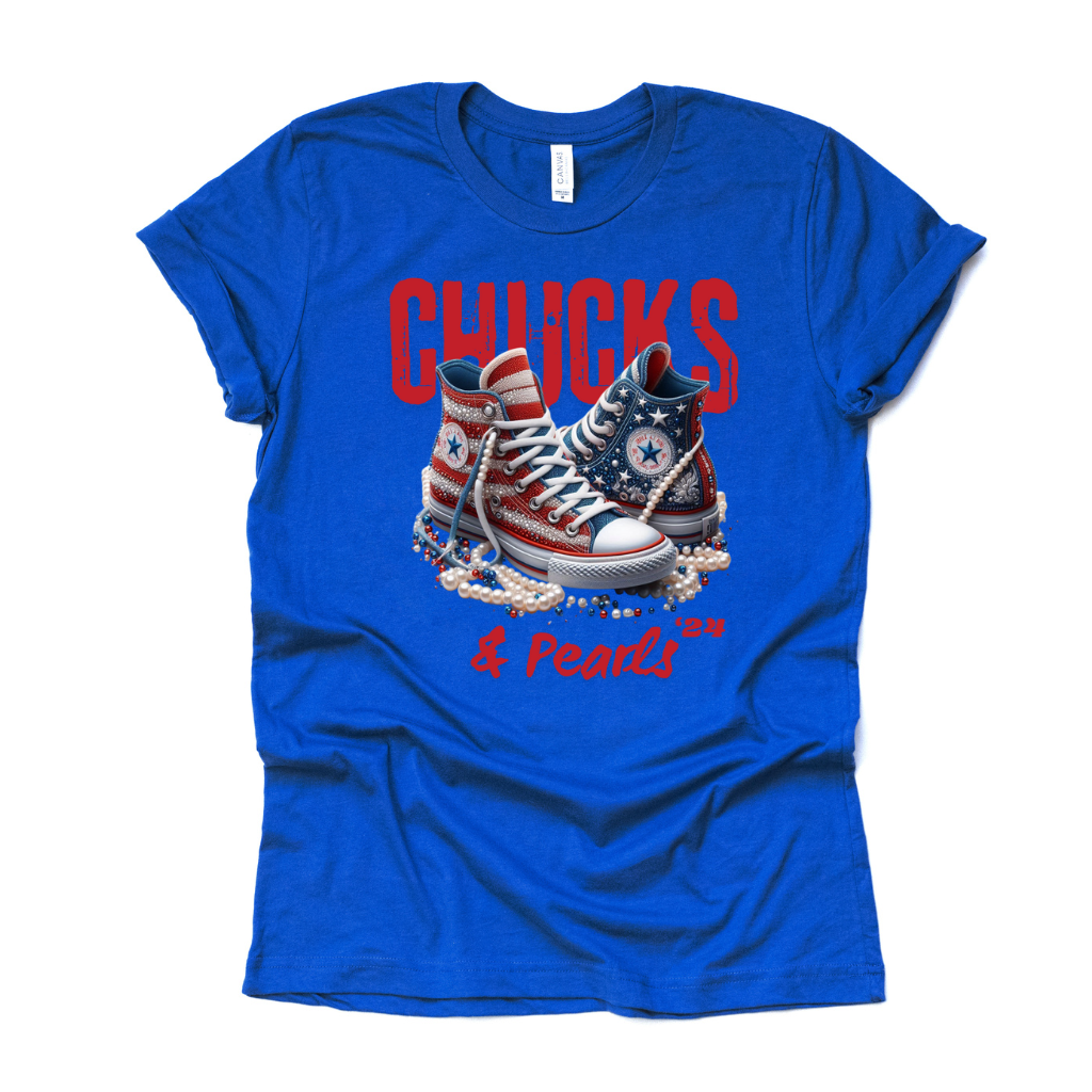 The “Chucks & Pearls”Red Writing Tee