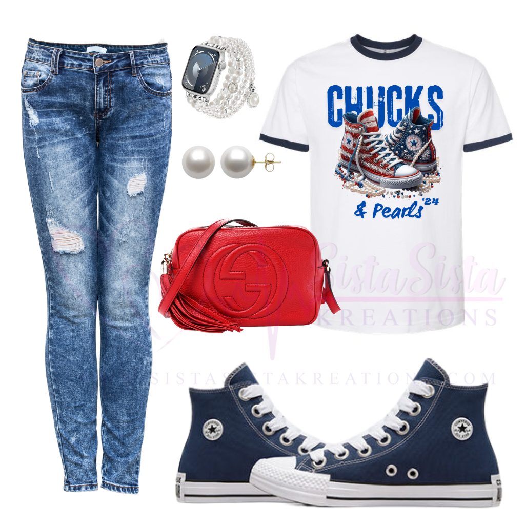 The “Chucks & Pearls” Blue Writing Tee