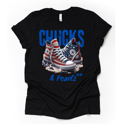 The “Chucks & Pearls” Blue Writing Tee